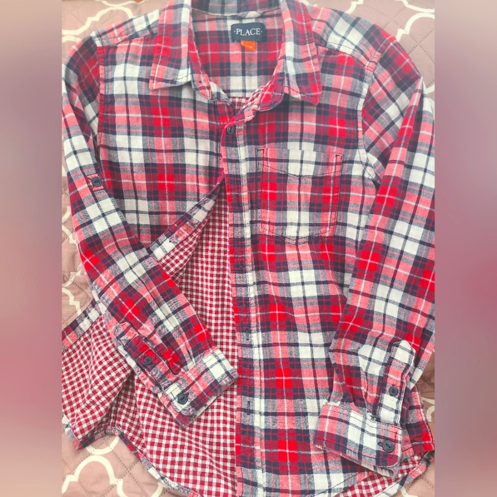 Children's Place Boys Dress Shirt Size XL 14, red/blue/white color
